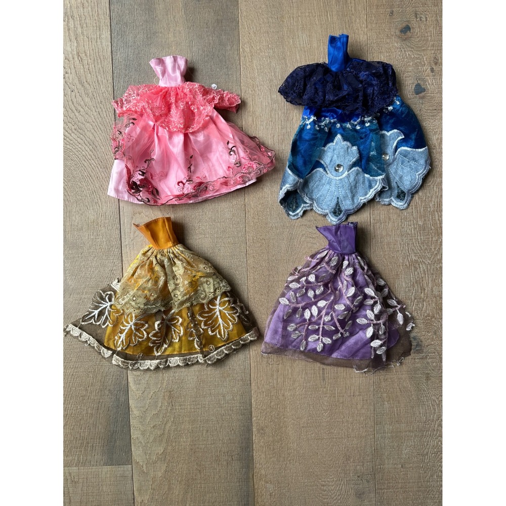 Vintage 90s Handmade Barbie Ball Gown Dresses Lot 4pc Pink Blue Yellow Purple